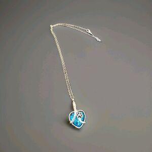 Pet Memorial Urn Necklace Always in My Heart Blue Crystal Paw Print 18" Chain